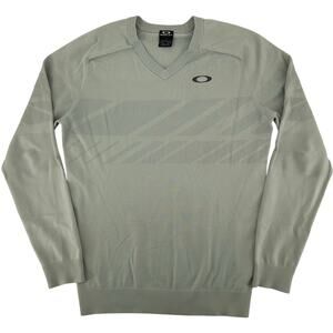 Men's Grey Embroidered Oakley Tailored Fit Golf V Neck Knit Sweater Size Medium